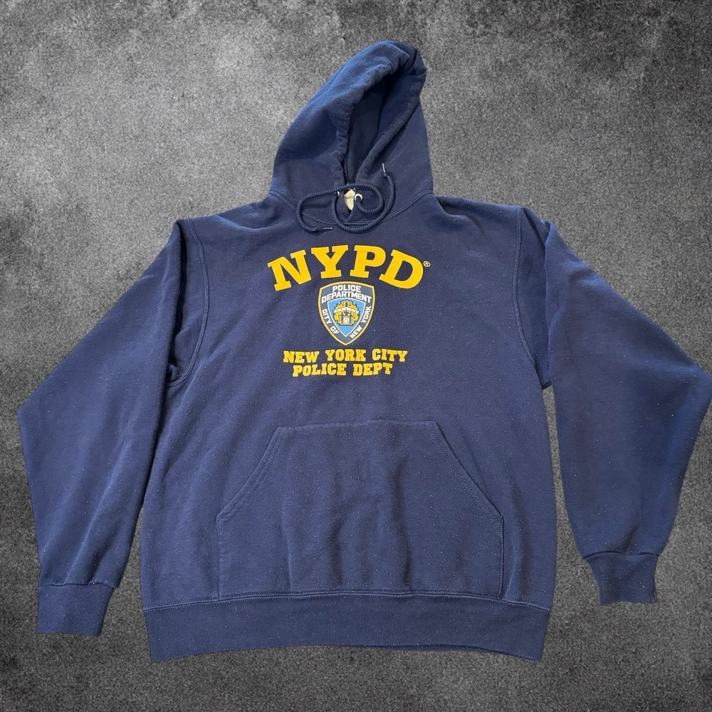 NYPD New York City Police Hoodie Jerzees Navy Sweatshirt Mens‎ M NYC Streetwear